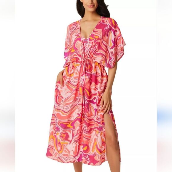 Jessica Simpson Beach Dress Cover Up Kaftan Multi Color Pink Orange Size M - Picture 1 of 13
